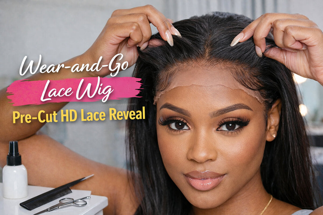 A young woman with brown skin slightly lifted her glueless wig to show her front hairline