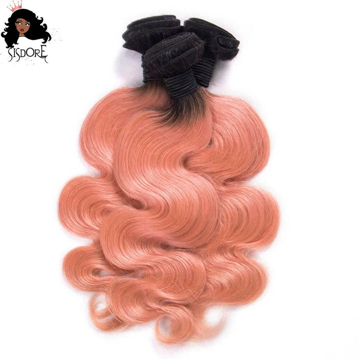 1B/Rose Gold Body Wave Ombre Human Hair 3 Bundles 