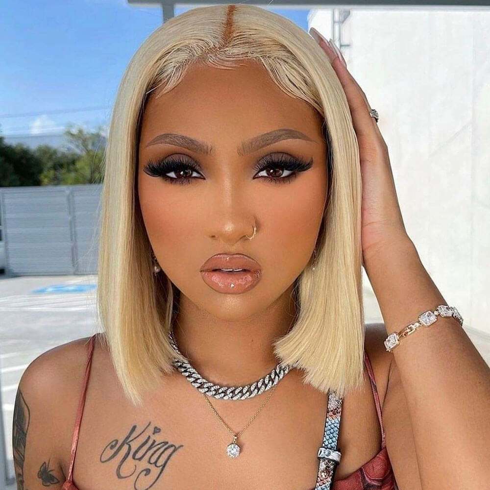 613 bob wig straight short blonde hair lace front wig