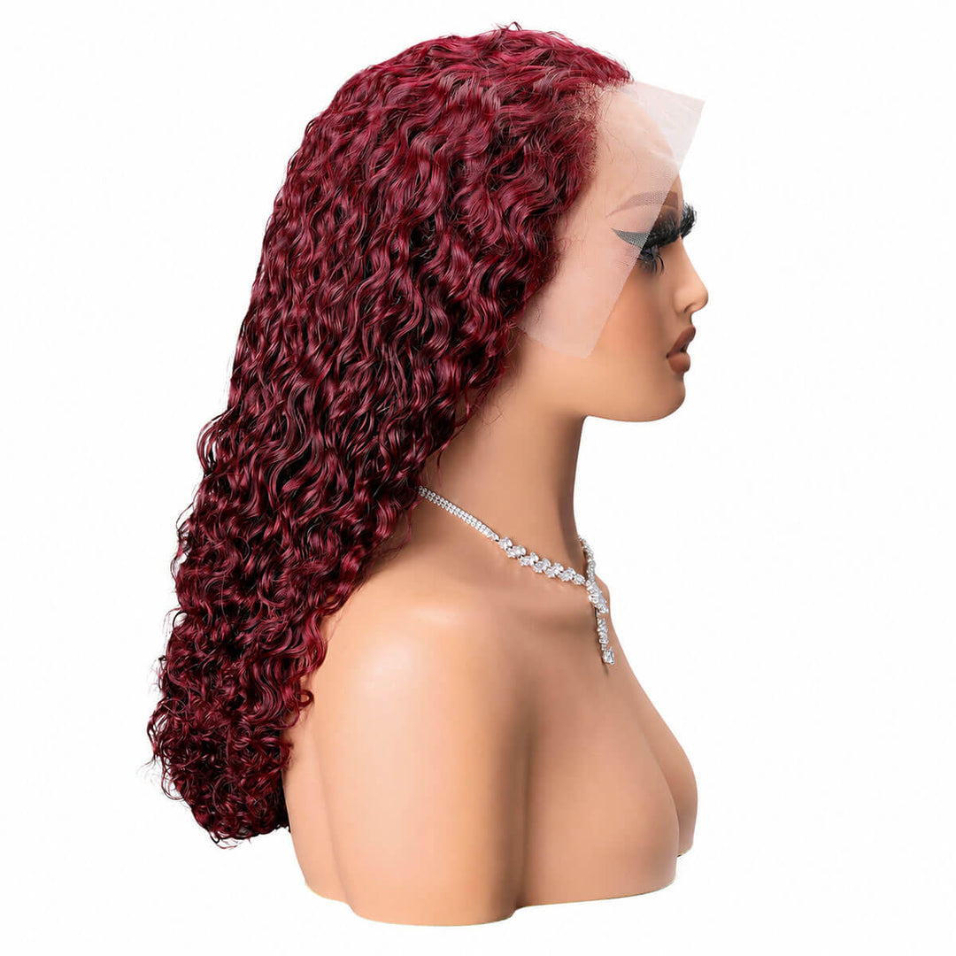 99j burgundy curly hair wig side view