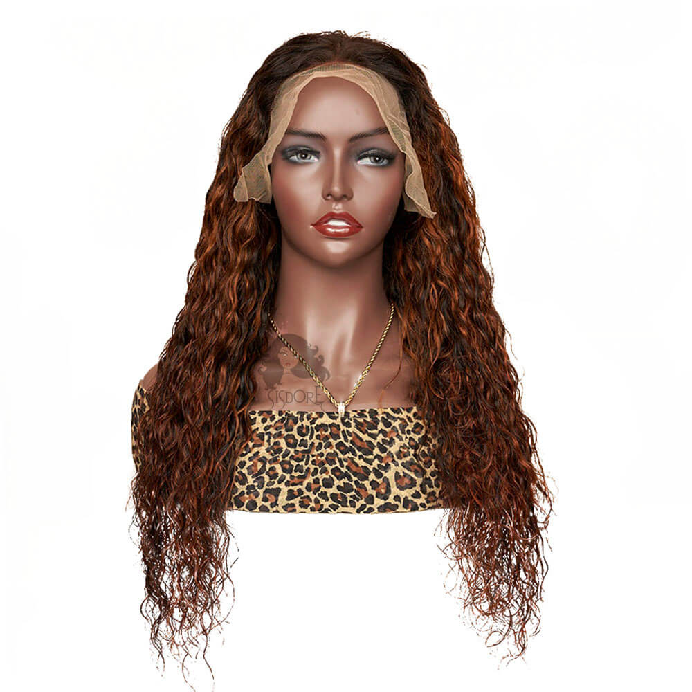 Auburn Brown Highlight Color Water Wave Lace Front Wig