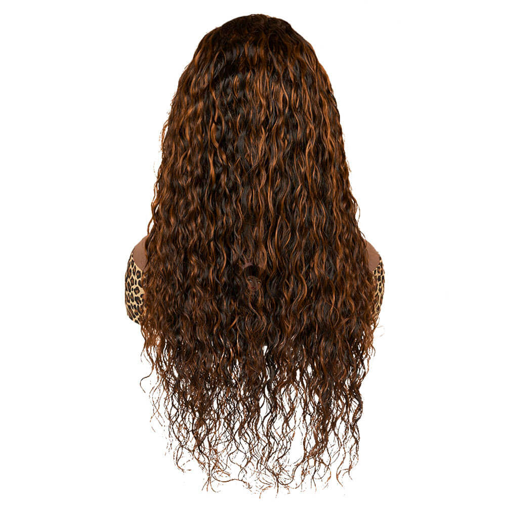 Auburn Brown Highlight Color Water Wave Lace Front Wig