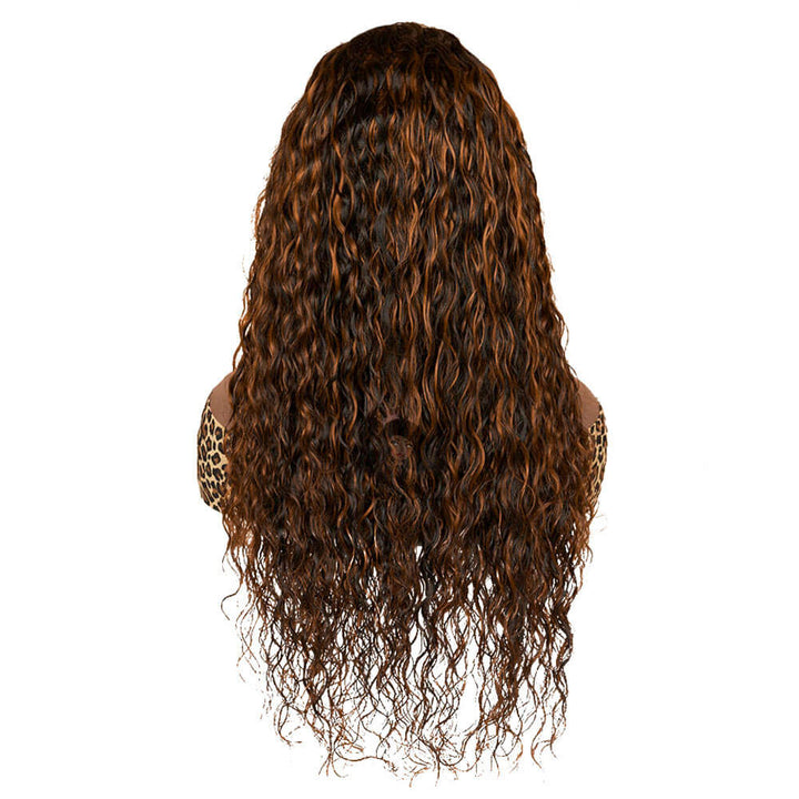 Auburn Brown Highlight Color Water Wave Lace Front Wig