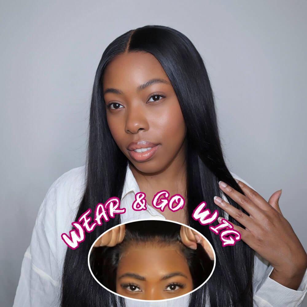 Black Straight Hair Glueless Wig, Wear and Go Wigs Pre Cut HD Lace