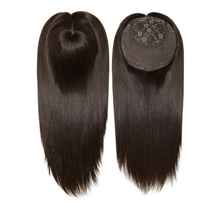 #2 dark brown hair topper with flower net and 8 clips