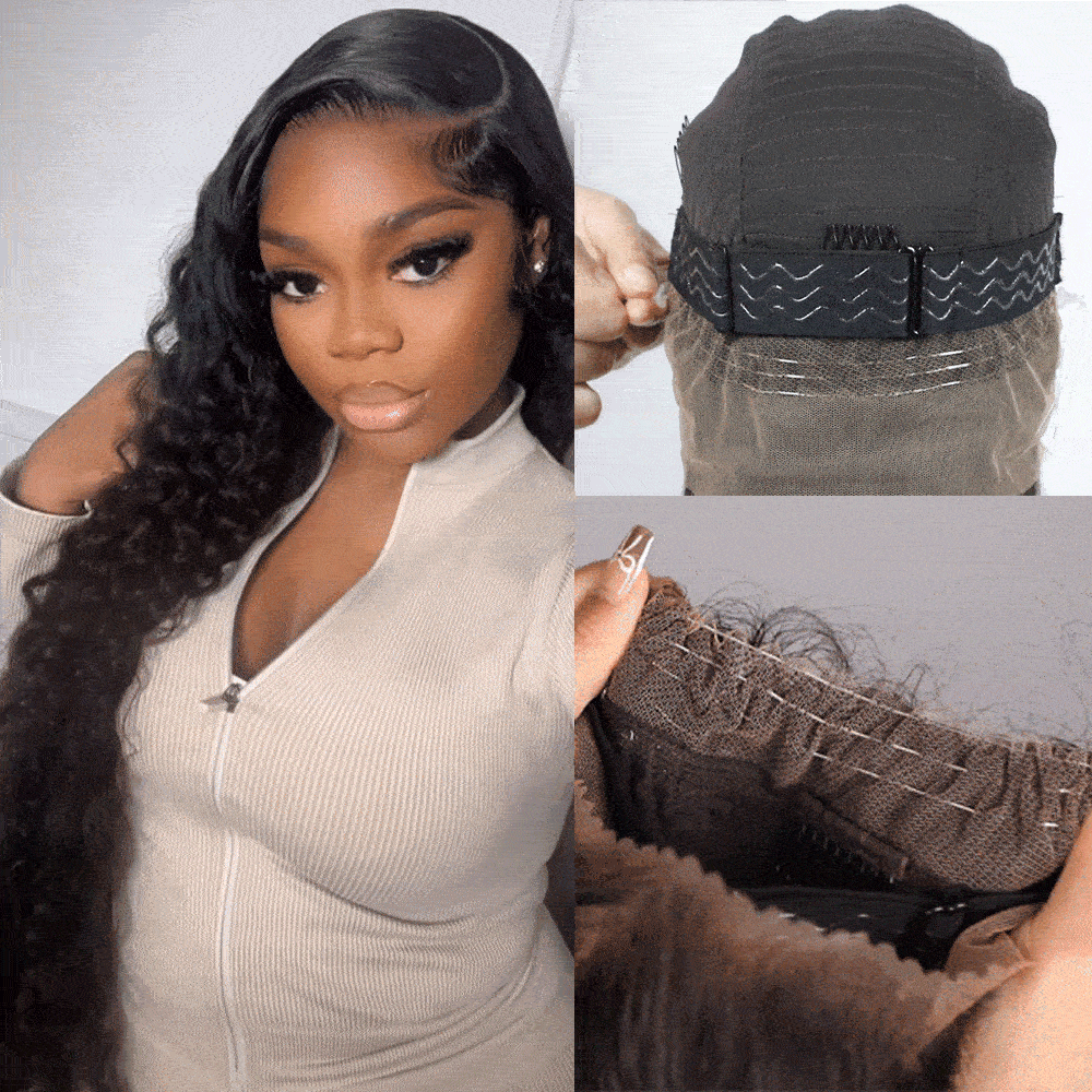 Deep wave glueless HD lace wig, invisi-drawstring snug fit pre-cut 360 lace frontal wig