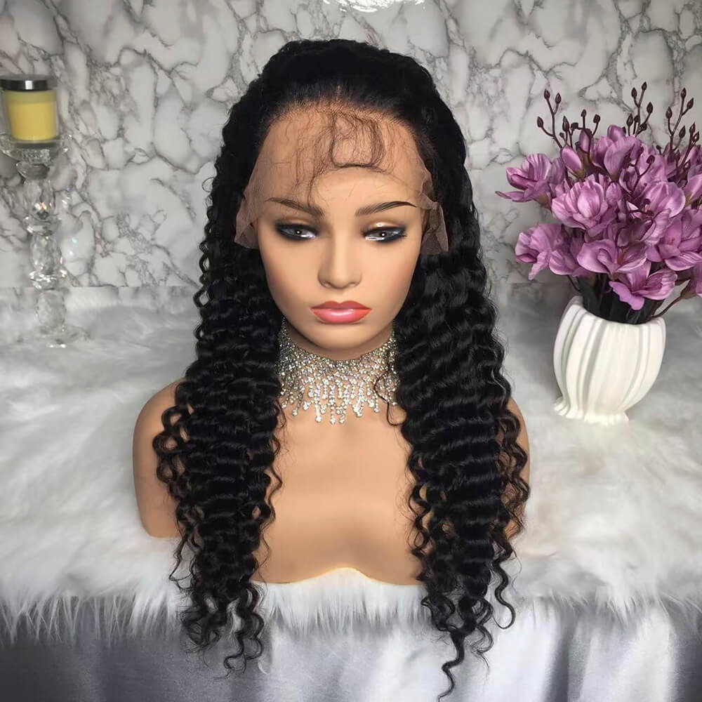 Deep wave invisible drawstring snug fit glueless pre-cut 360 HD lace frontal wig