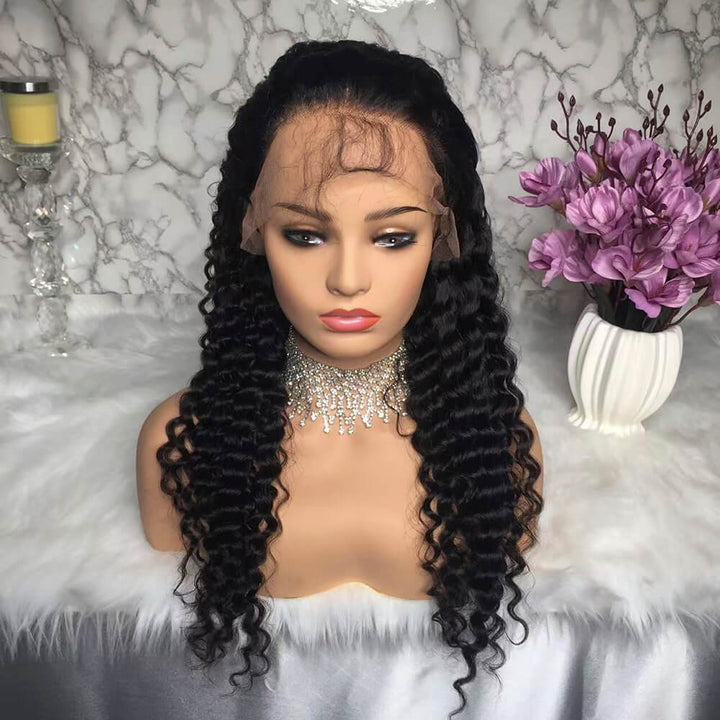 Deep wave invisible drawstring snug fit glueless pre-cut 360 HD lace frontal wig