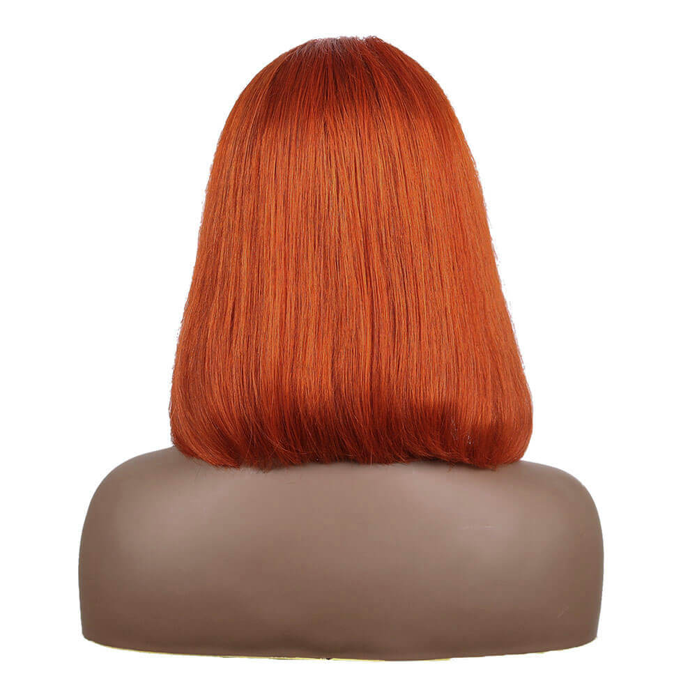 Ginger human hair bob wig, short glueless lace wig for beginners