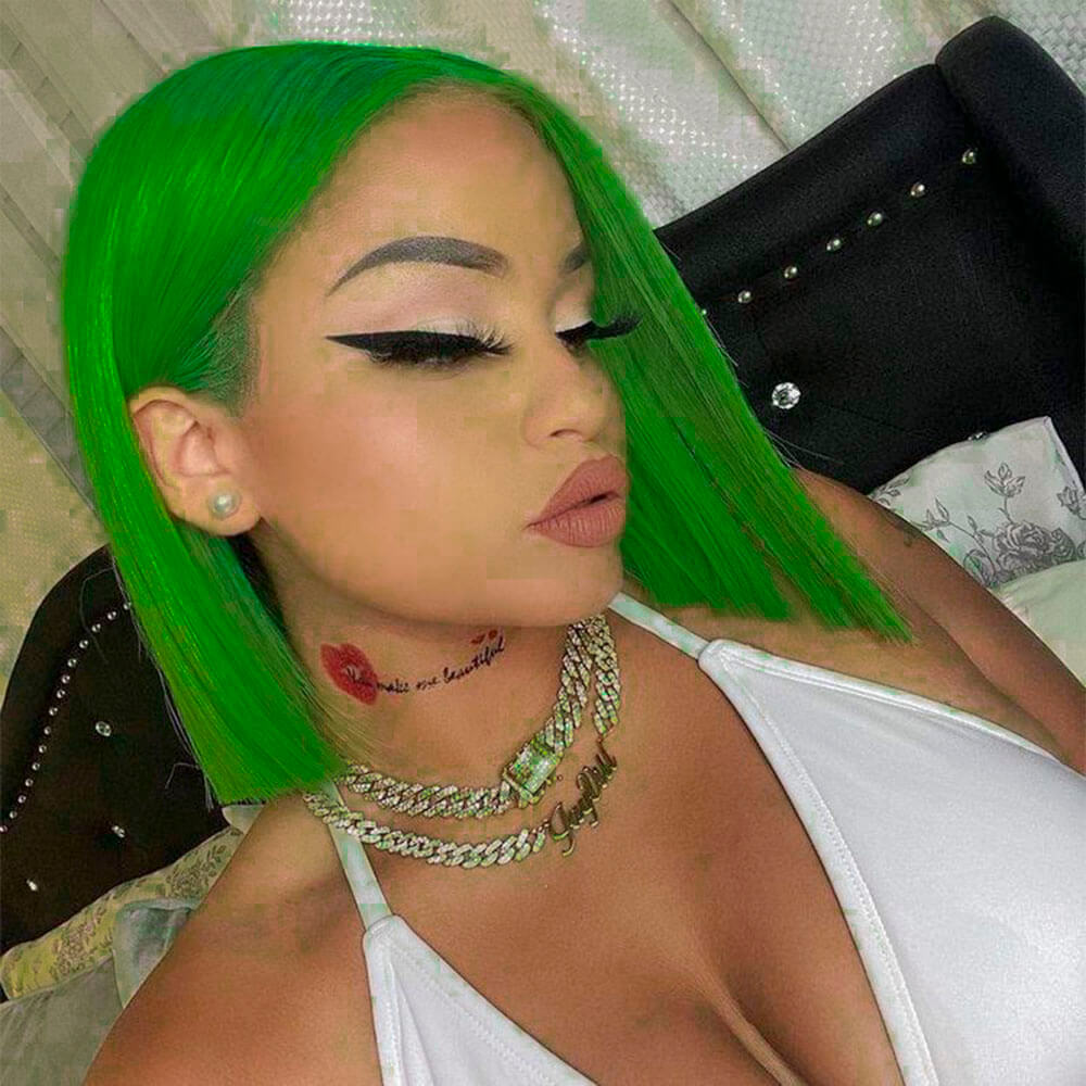 green bob wig straight human hair