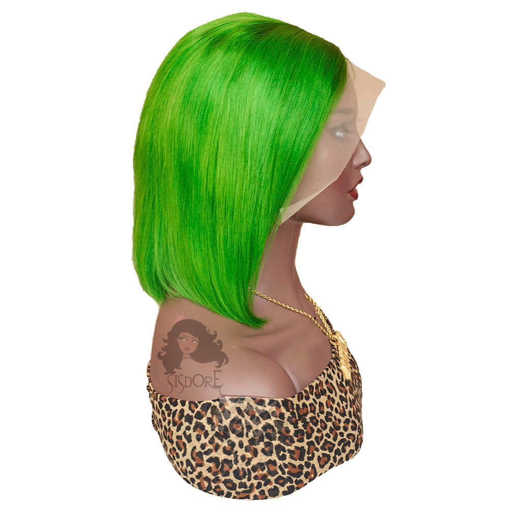 green hair bob wig shoulder length straight hair