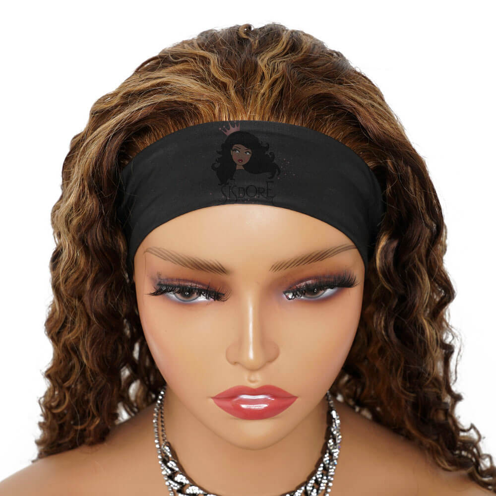 Deep wave headband wig with highlights