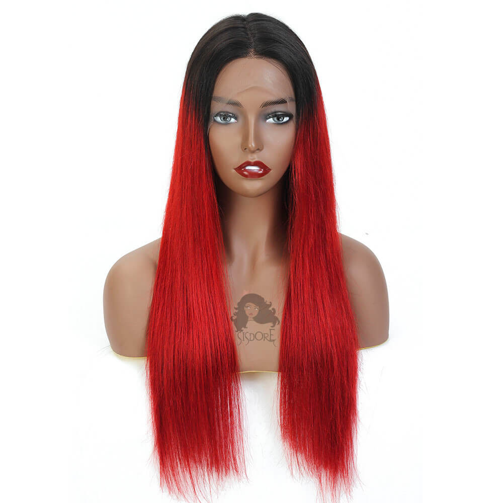 Red hair with black roots 1b/red wigs straight hair