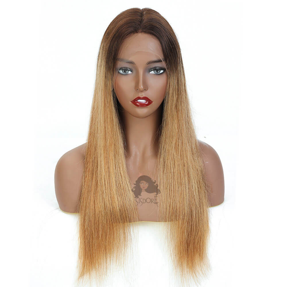 Honey blonde wig with brown roots #4/27 straight ombre hair