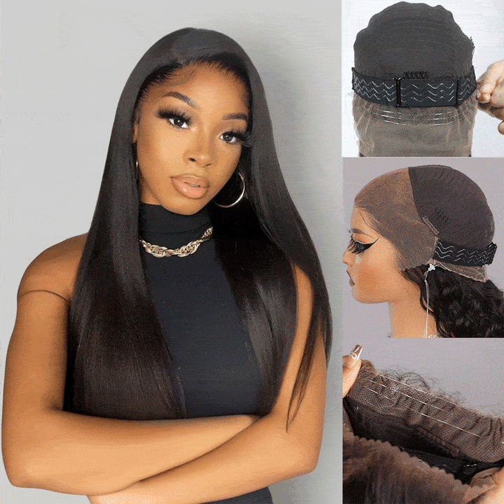 Invisi-Strap glueless straight 360 HD lace human hair wig with pre-cut lace and pre-plucked hairline
