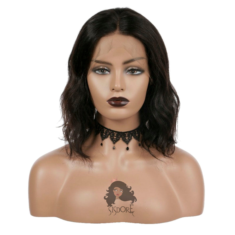 middle part wavy hair bob lace front wig