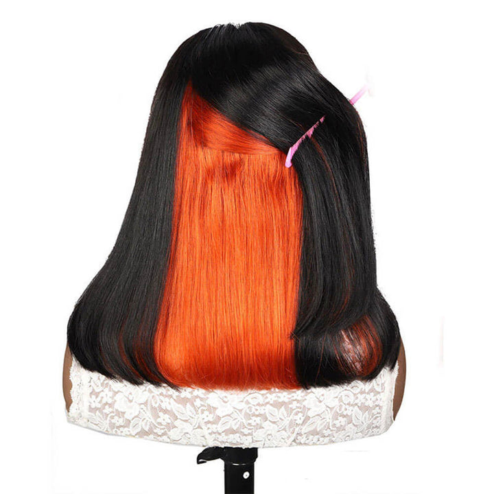 peekaboo highlights bob wig, orange highlights in black hair