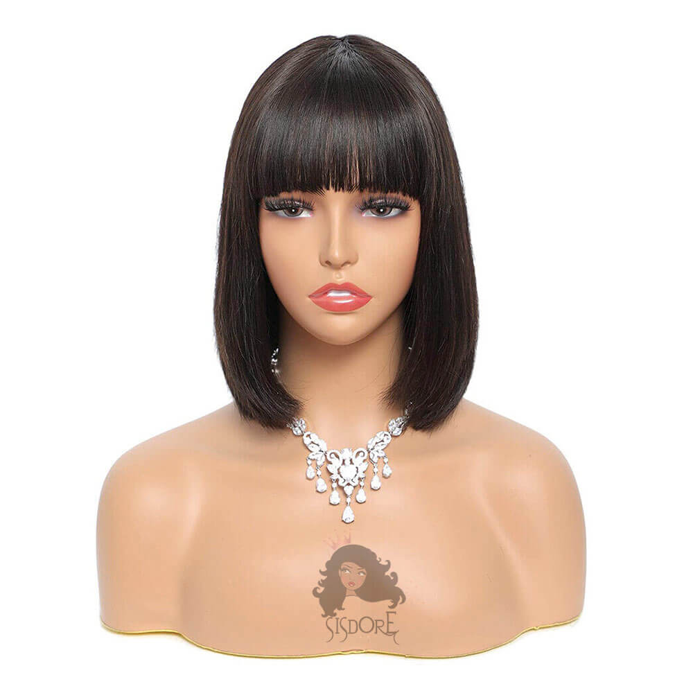 Short black straight hair bob wig with bangs 1b hair #color_natural-color-bob