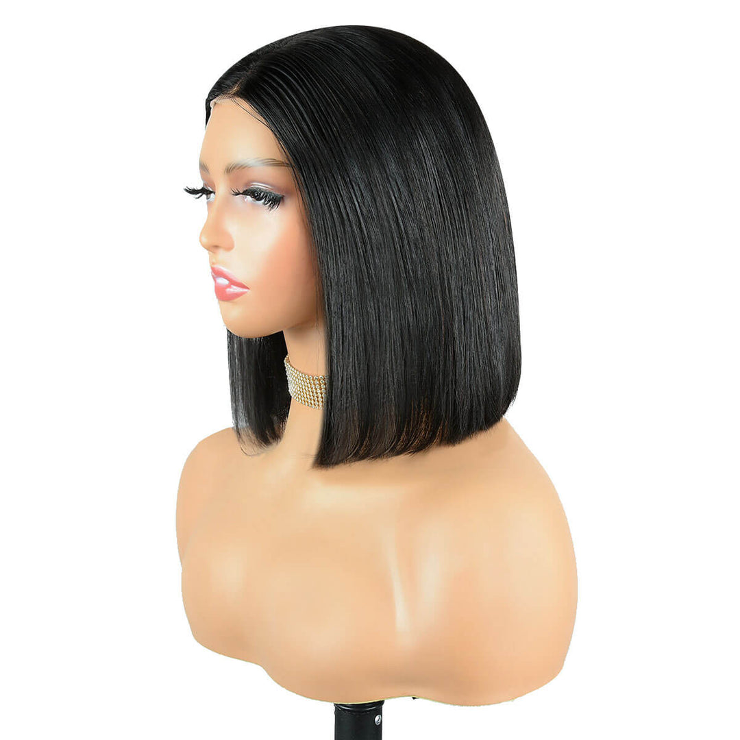 Glueless Straight Black Bob Wig Pre-cut HD Lace