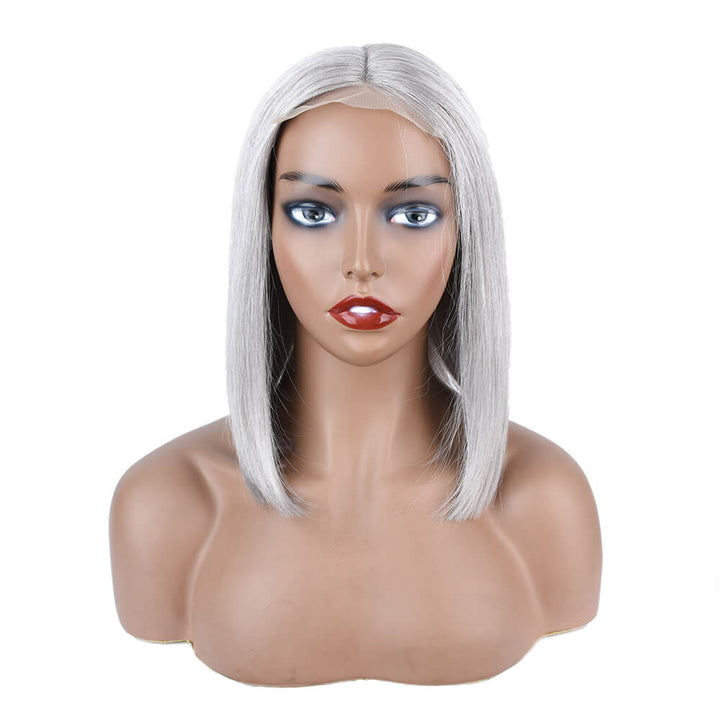 Silver gray lace front bob wig