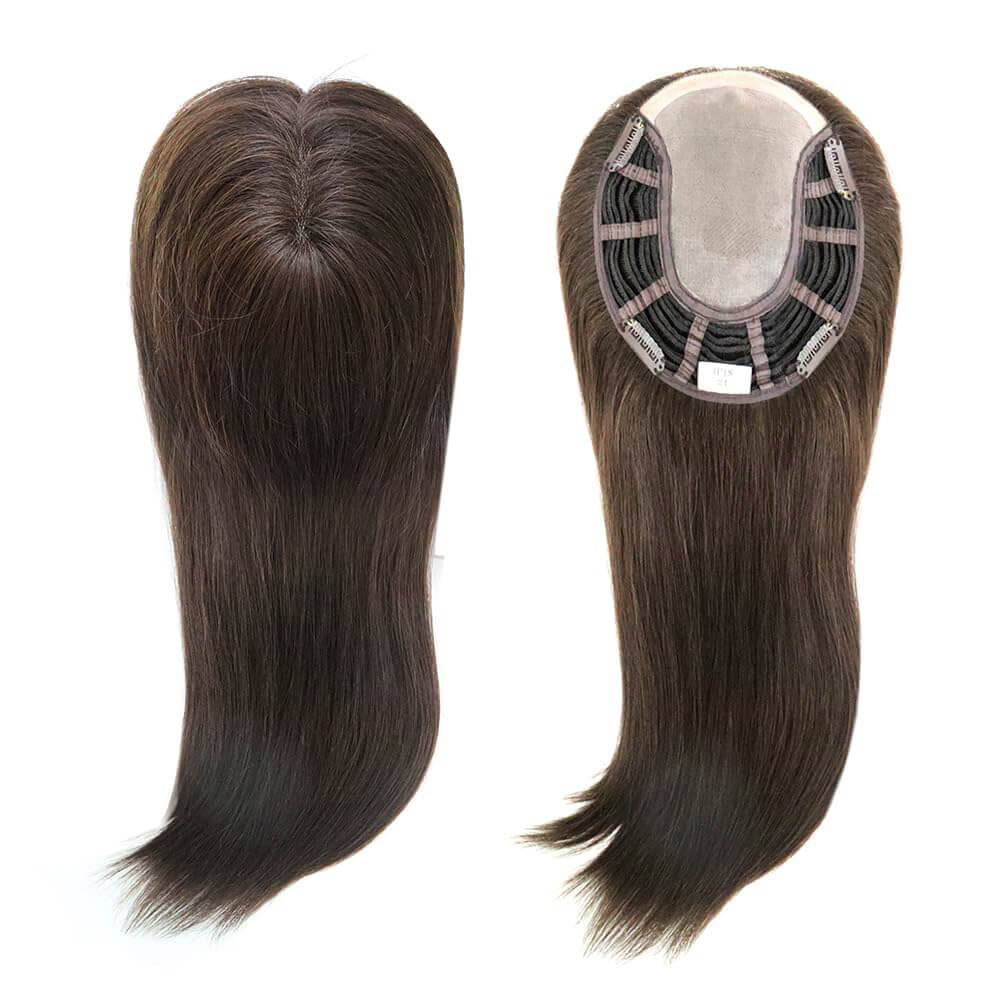 mono base hair topper with dark brown color