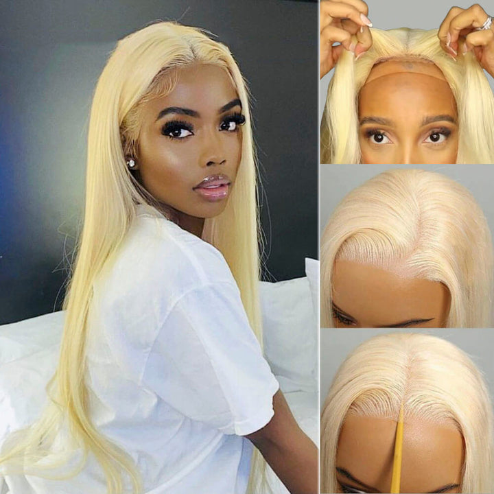 blonde glueless wig HD lace #613 straight hair ready to wear wig