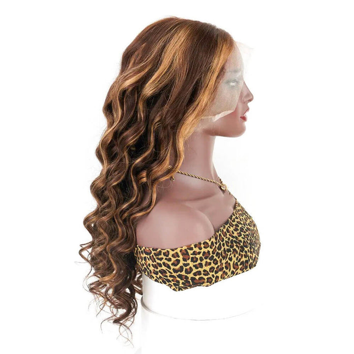 Loose Wave Wig with Blonde Streaks and Brown Base