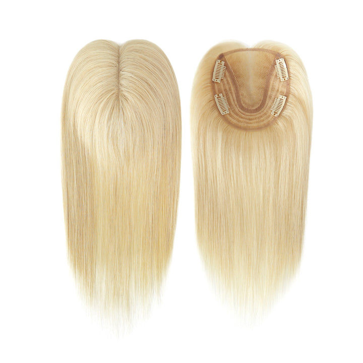 blonde balayage hair piece with 4 clips on lace base