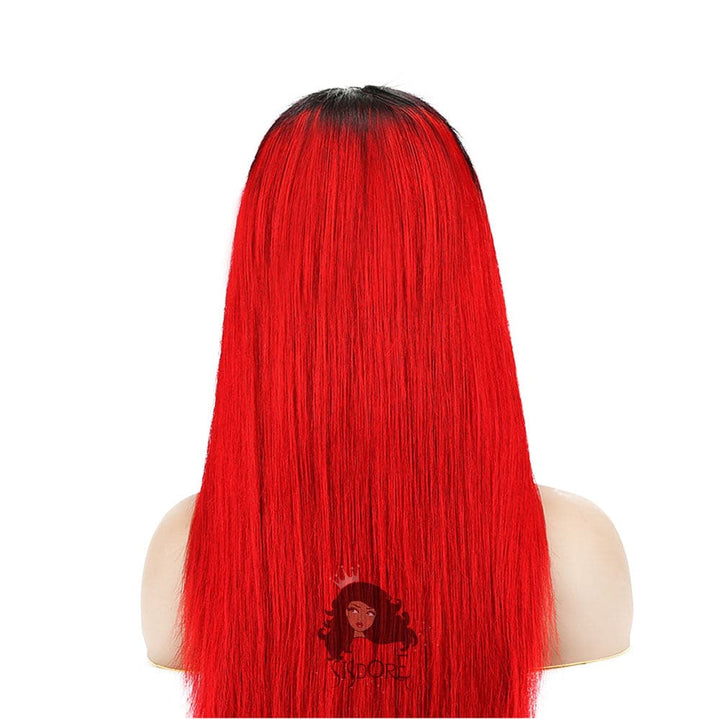 Straight Lace Front Wig Red with Dark Roots
