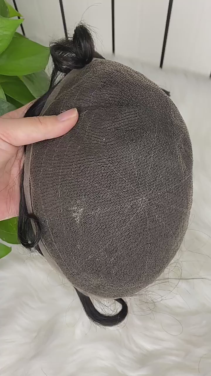 Best men's full lace wig for hair replacement system, short black hair male wig