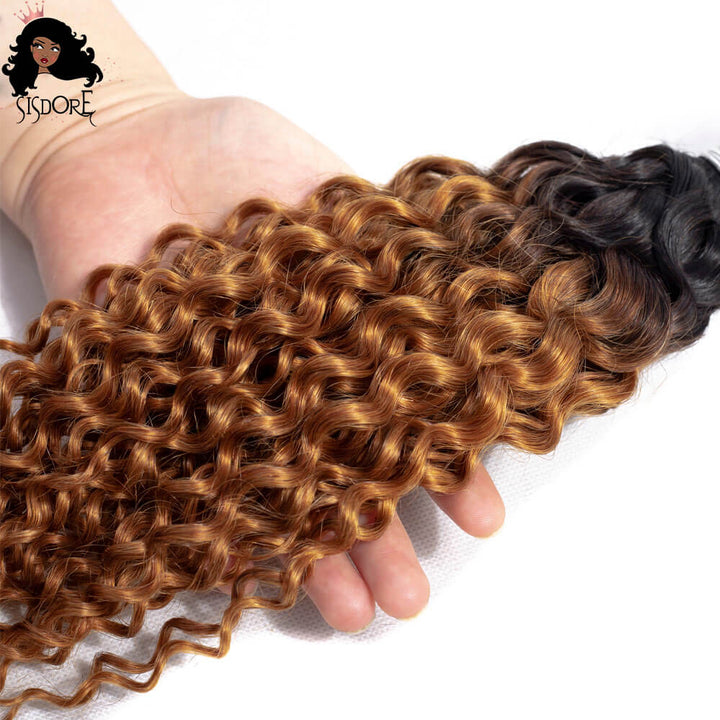 1b 30 auburn ombre colored kinky curly human hair weaves