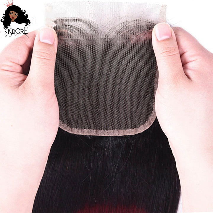 4x4 lace closure 1b 99j straight ombre burgundy human hair