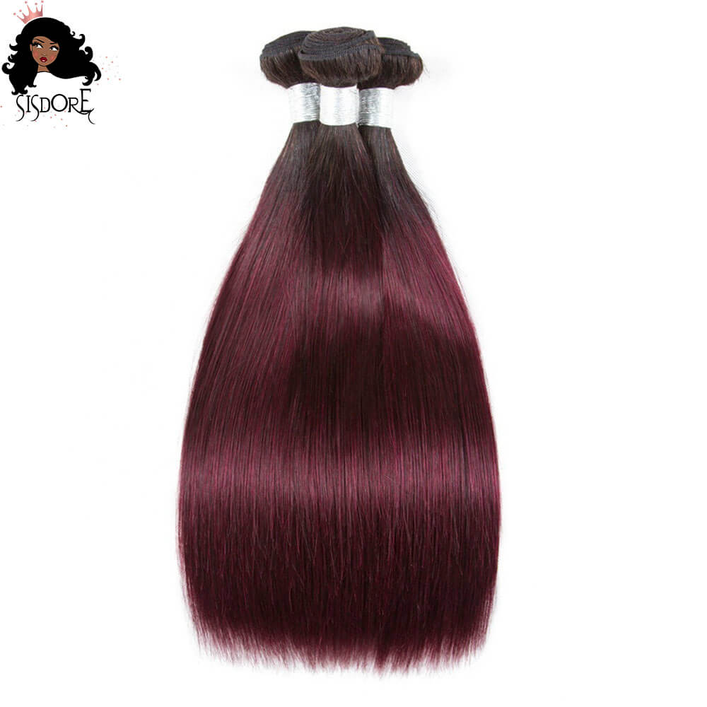 1b/99j straight hair bundles - burgundy bundles with black roots
