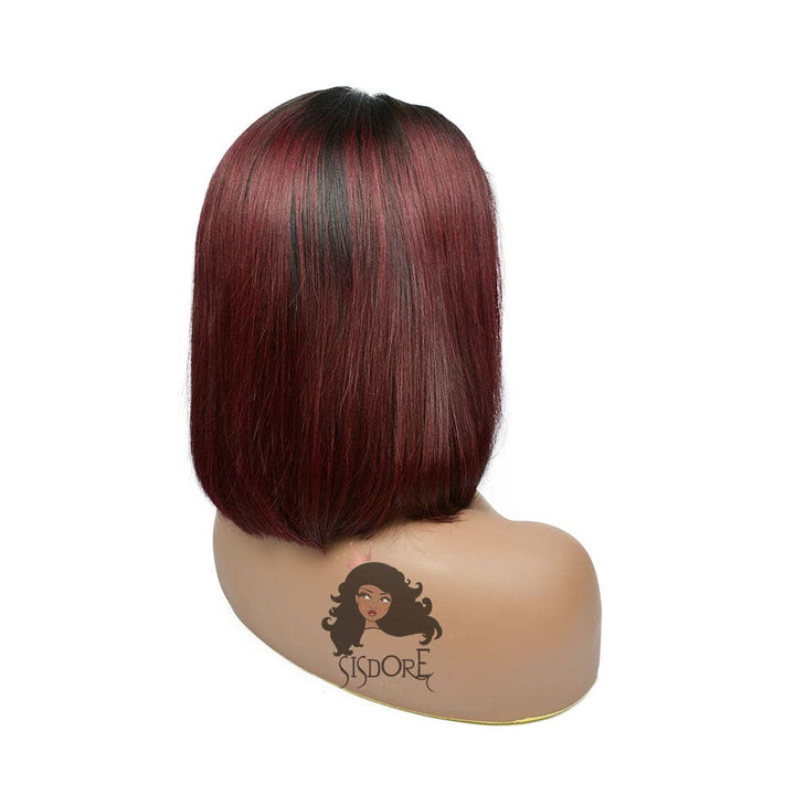 1B/99J burgundy ombre straight hair lace front bob wig 12 inch