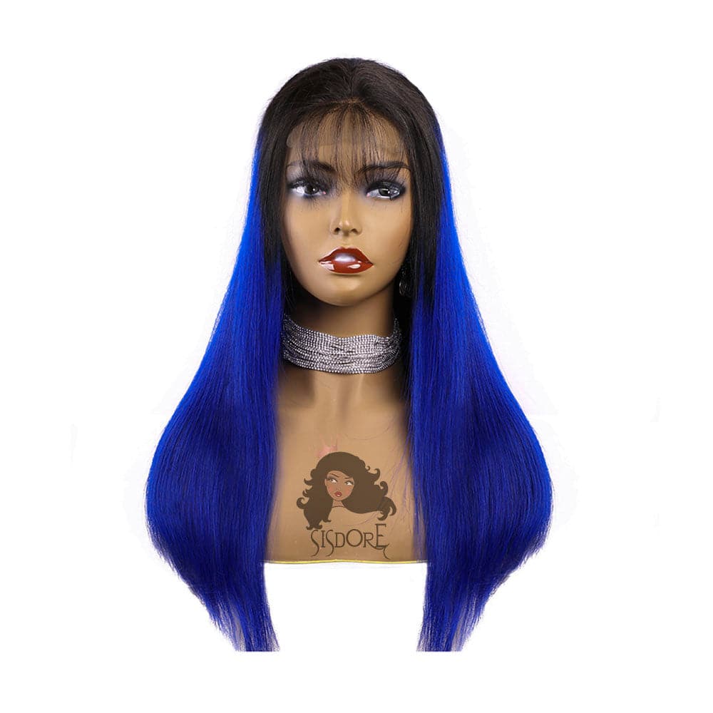 black-to-blue ombre straight wigs