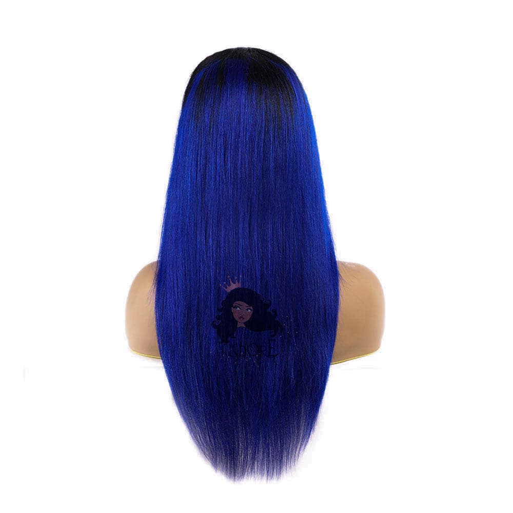 1B Blue Ombre Straight Human Hair Lace Wig