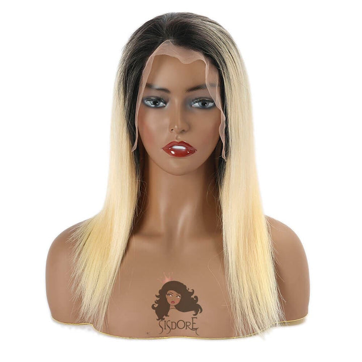 1b 613 wigs straight blonde ombre human hair wigs with black roots
