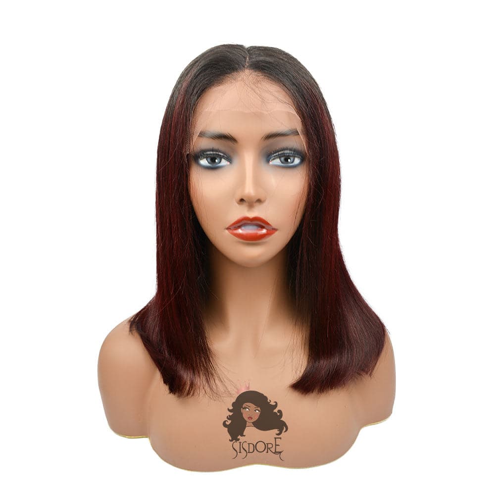 1b 99j bob wigs, wine color dark burgundy straight hair lace front wig  14 inch