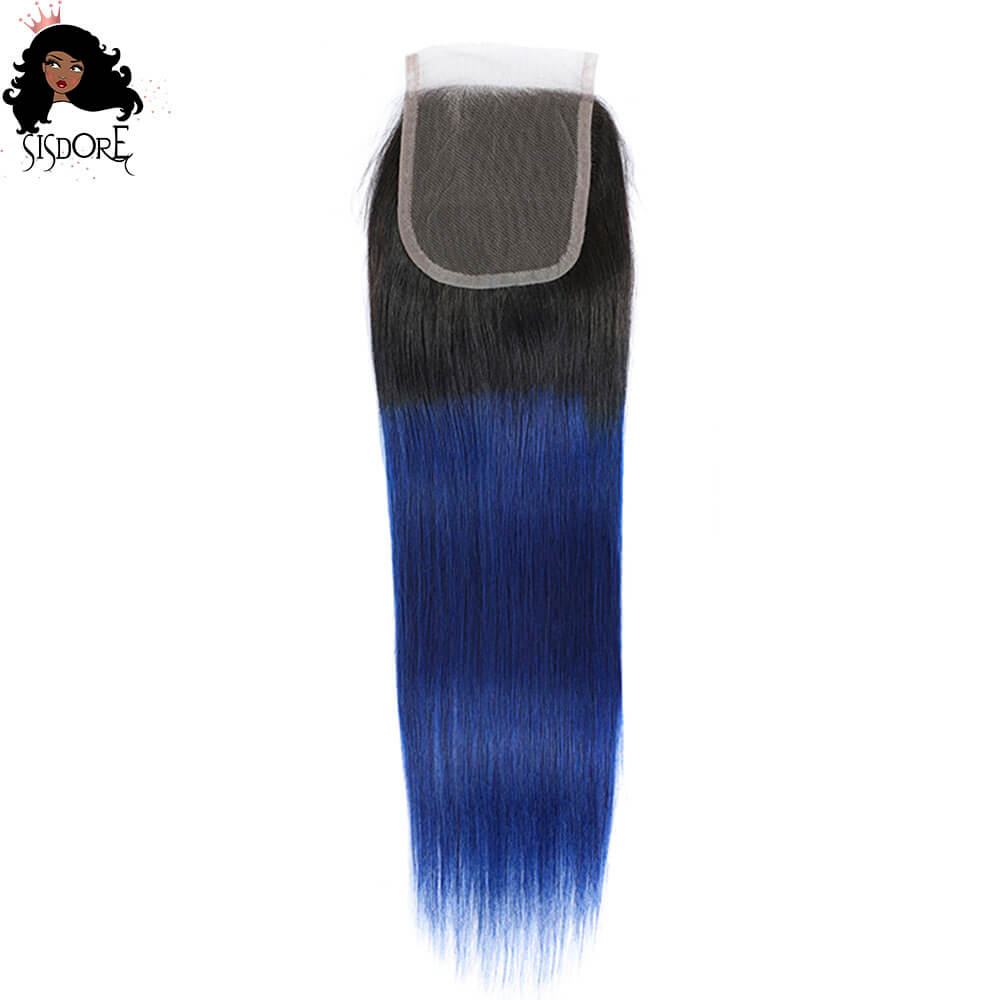 1b blue lace closure straight hair 