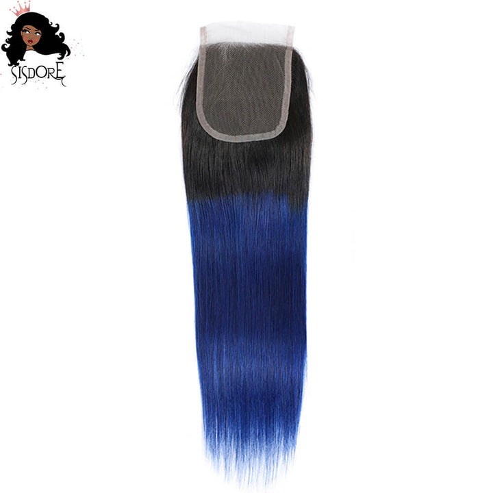 1b blue lace closure straight hair 