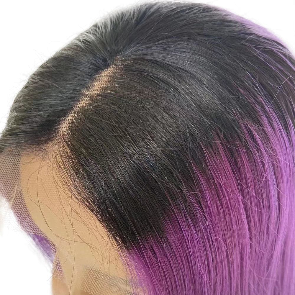 1b purple lace front wig straight hair