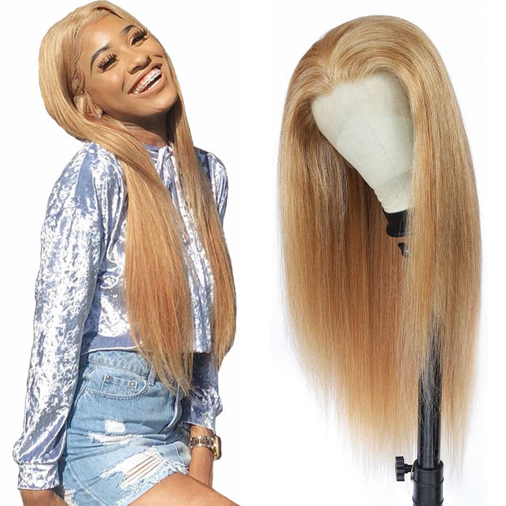 #27 Strawberry Honey Blonde Straight Human Hair Wig
