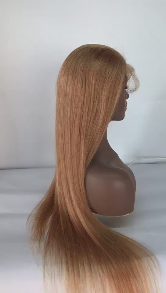 medium auburn #30 straight human hair lace front wigs 