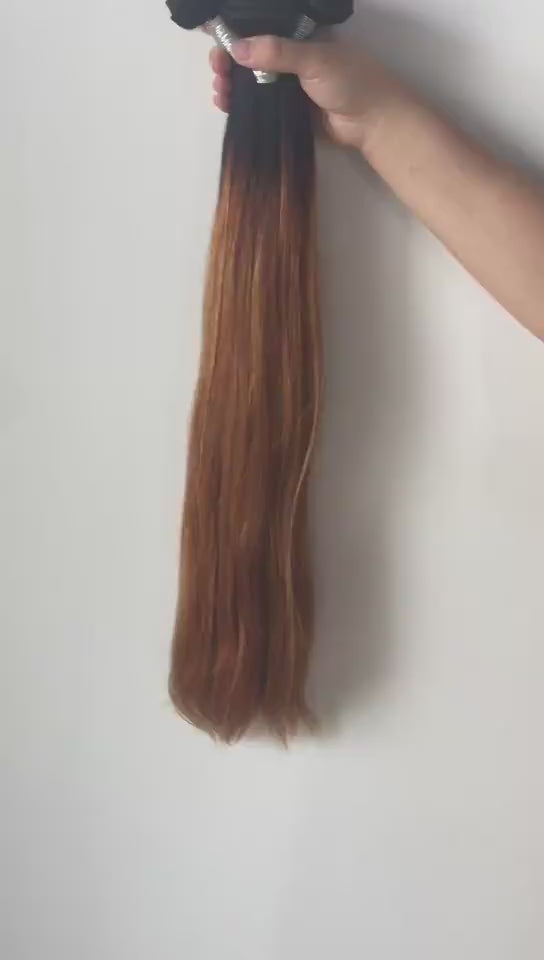 SISDORE medium auburn ombre straight hair bundles 1b 30