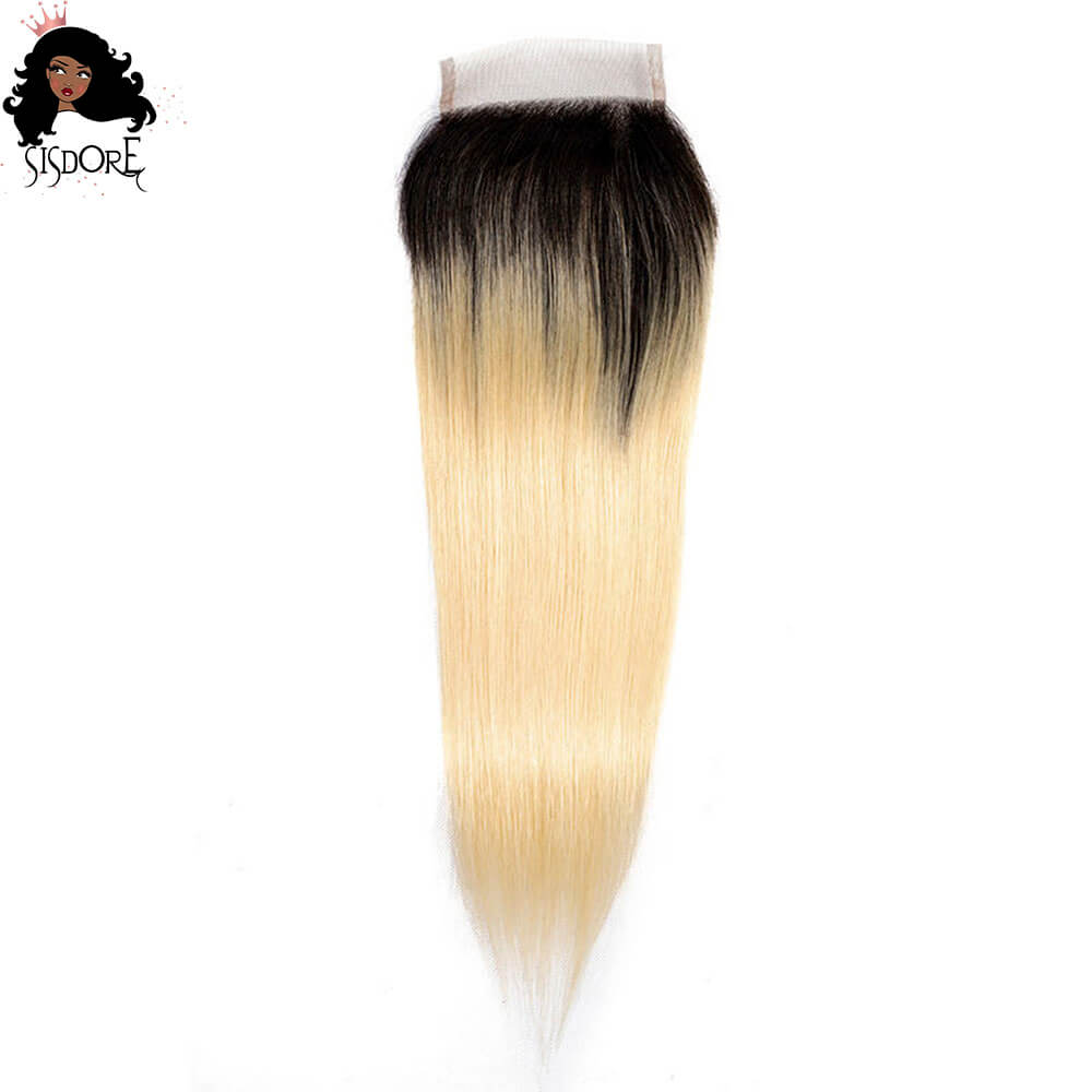 4x4 Lace Closure Straight 1B 613 Blonde Ombre Hair 