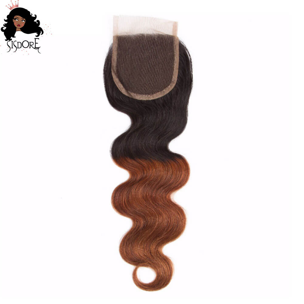 4x4 closure body wave ombre auburn hair with black roots