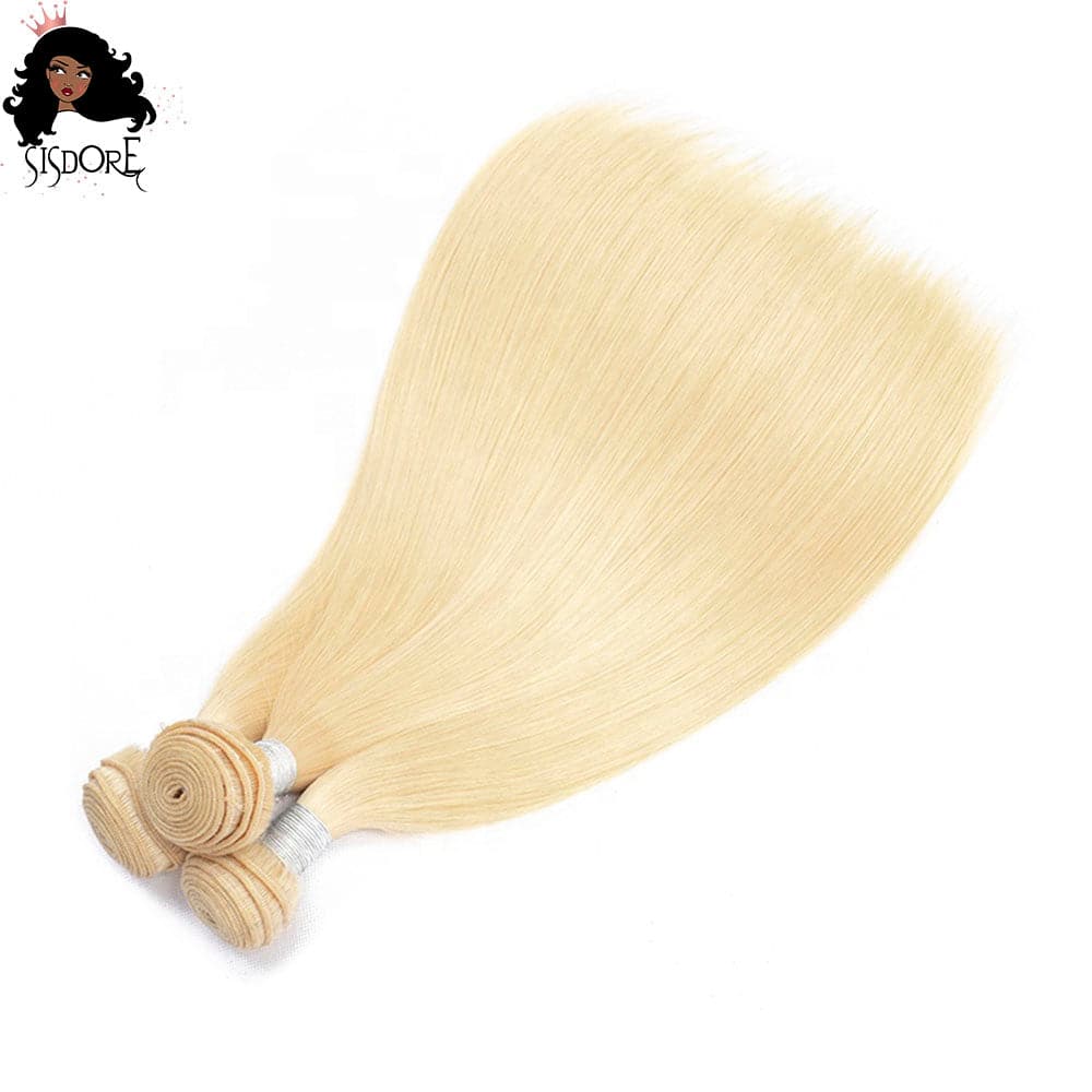 #613 Bleach Blonde Straight Virgin Human Hair Weaves 3 Bundles Deal