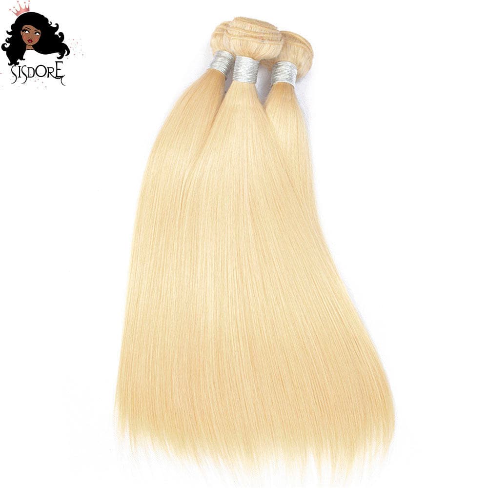 613 bundles - light blonde straight human hair weaves