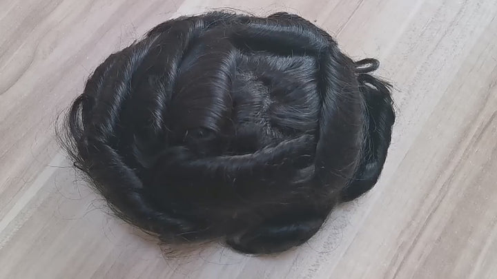 PU Hair Systems for Men, Single Knotted Poly Skin Hair Prosthesis Toupee Wig 