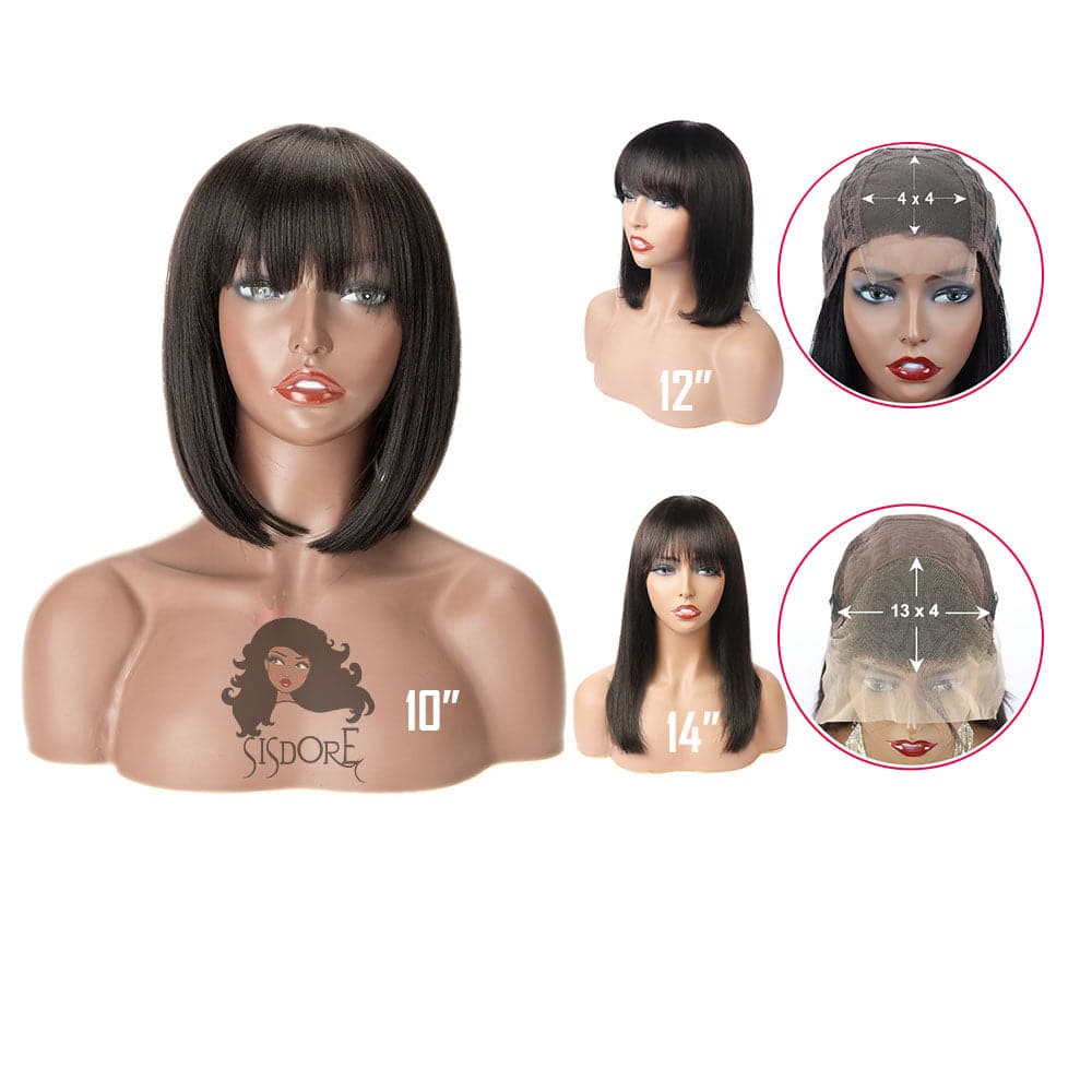 Black Straight Bob Wig With Bangs, 4x4 Closure Wig, 13x4 Lace Front Wig 